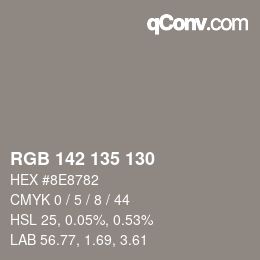 Color code: RGB 142 135 130 | qconv.com