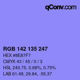 Color code: RGB 142 135 247 | qconv.com