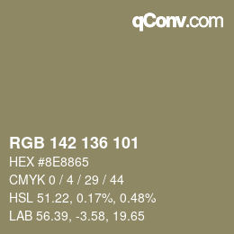 Color code: RGB 142 136 101 | qconv.com