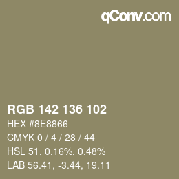 Color code: RGB 142 136 102 | qconv.com