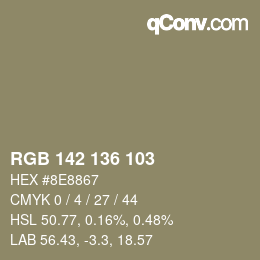 Farbcode: RGB 142 136 103 | qconv.com
