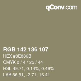 Color code: RGB 142 136 107 | qconv.com