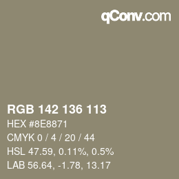 Color code: RGB 142 136 113 | qconv.com
