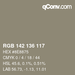 Color code: RGB 142 136 117 | qconv.com