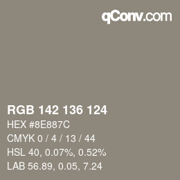 Color code: RGB 142 136 124 | qconv.com