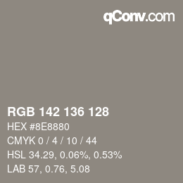 Color code: RGB 142 136 128 | qconv.com