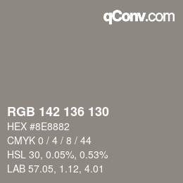 Color code: RGB 142 136 130 | qconv.com