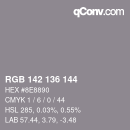 Color code: RGB 142 136 144 | qconv.com