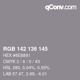 Color code: RGB 142 136 145 | qconv.com