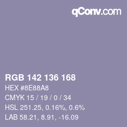 カラーコード: RGB 142 136 168 | qconv.com