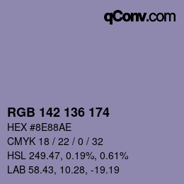 Color code: RGB 142 136 174 | qconv.com