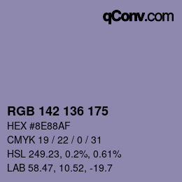 Color code: RGB 142 136 175 | qconv.com