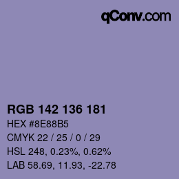 Color code: RGB 142 136 181 | qconv.com