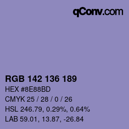 Color code: RGB 142 136 189 | qconv.com