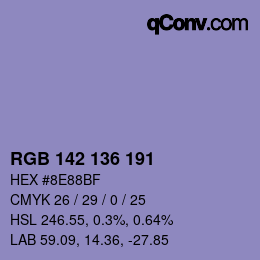 Color code: RGB 142 136 191 | qconv.com