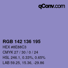 Color code: RGB 142 136 195 | qconv.com