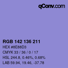 Color code: RGB 142 136 211 | qconv.com