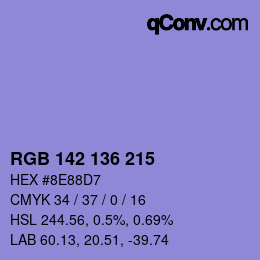 カラーコード: RGB 142 136 215 | qconv.com