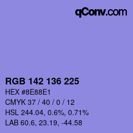 Color code: RGB 142 136 225 | qconv.com