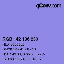 Color code: RGB 142 136 230 | qconv.com