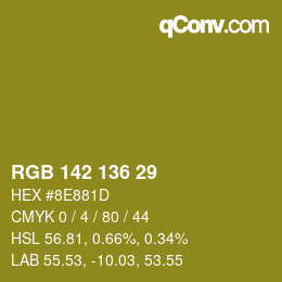 Color code: RGB 142 136 29 | qconv.com