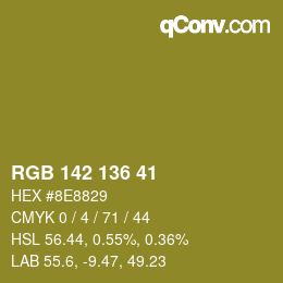 Color code: RGB 142 136 41 | qconv.com