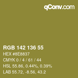 Color code: RGB 142 136 55 | qconv.com