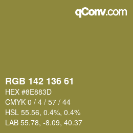 Color code: RGB 142 136 61 | qconv.com
