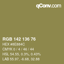 Color code: RGB 142 136 76 | qconv.com
