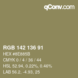 Color code: RGB 142 136 91 | qconv.com