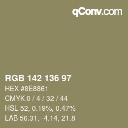 Color code: RGB 142 136 97 | qconv.com
