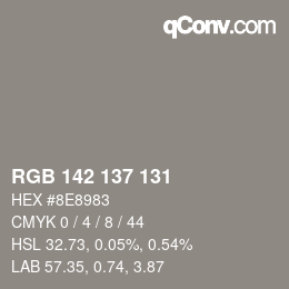 Color code: RGB 142 137 131 | qconv.com