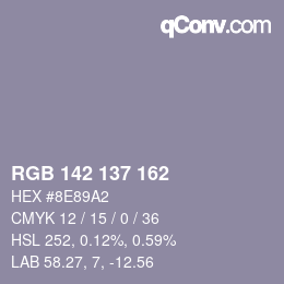 Color code: RGB 142 137 162 | qconv.com