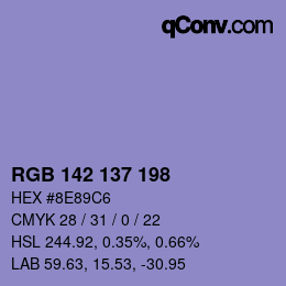 Color code: RGB 142 137 198 | qconv.com