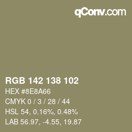 Color code: RGB 142 138 102 | qconv.com