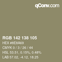 Color code: RGB 142 138 105 | qconv.com