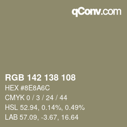 颜色代码: RGB 142 138 108 | qconv.com
