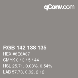 Farbcode: RGB 142 138 135 | qconv.com