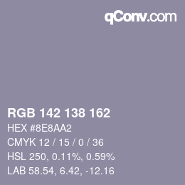 Color code: RGB 142 138 162 | qconv.com