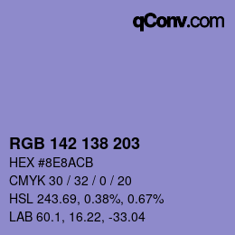 Color code: RGB 142 138 203 | qconv.com