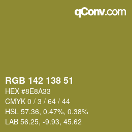 Color code: RGB 142 138 51 | qconv.com