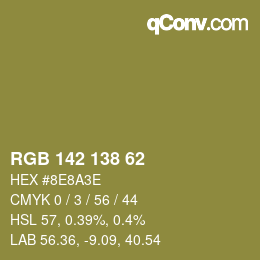 颜色代码: RGB 142 138 62 | qconv.com