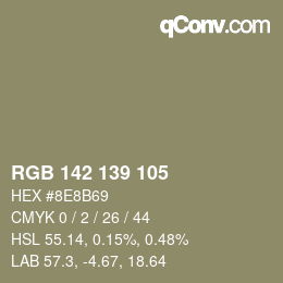 Color code: RGB 142 139 105 | qconv.com