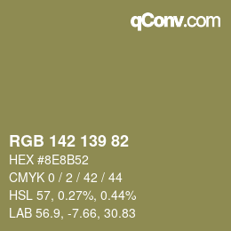 Color code: RGB 142 139 82 | qconv.com
