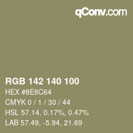 Color code: RGB 142 140 100 | qconv.com