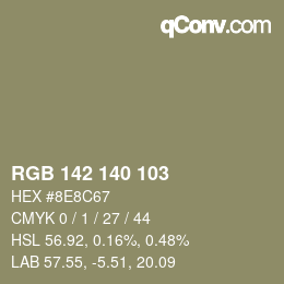 カラーコード: RGB 142 140 103 | qconv.com