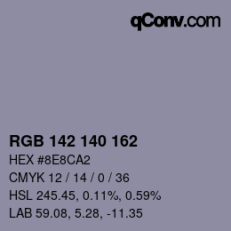Color code: RGB 142 140 162 | qconv.com