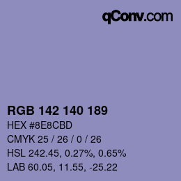 颜色代码: RGB 142 140 189 | qconv.com