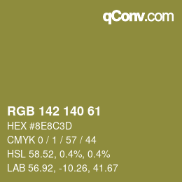 Color code: RGB 142 140 61 | qconv.com