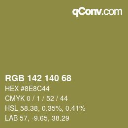 Color code: RGB 142 140 68 | qconv.com